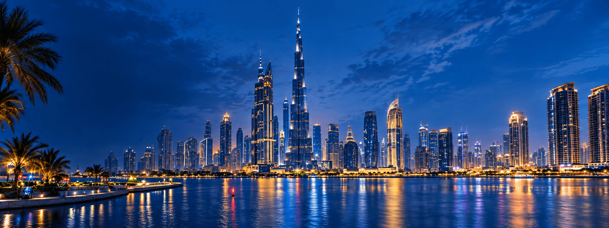 Dubai city skyline illuminated at night