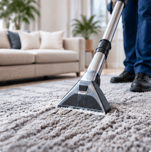 Deep steam extraction cleaning on living room carpet