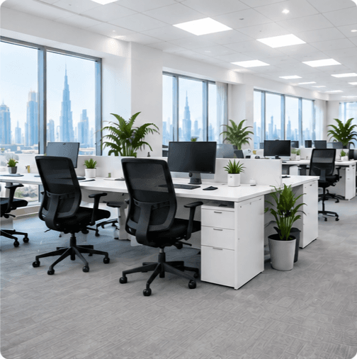 Clean modern corporate office workspace in Dubai